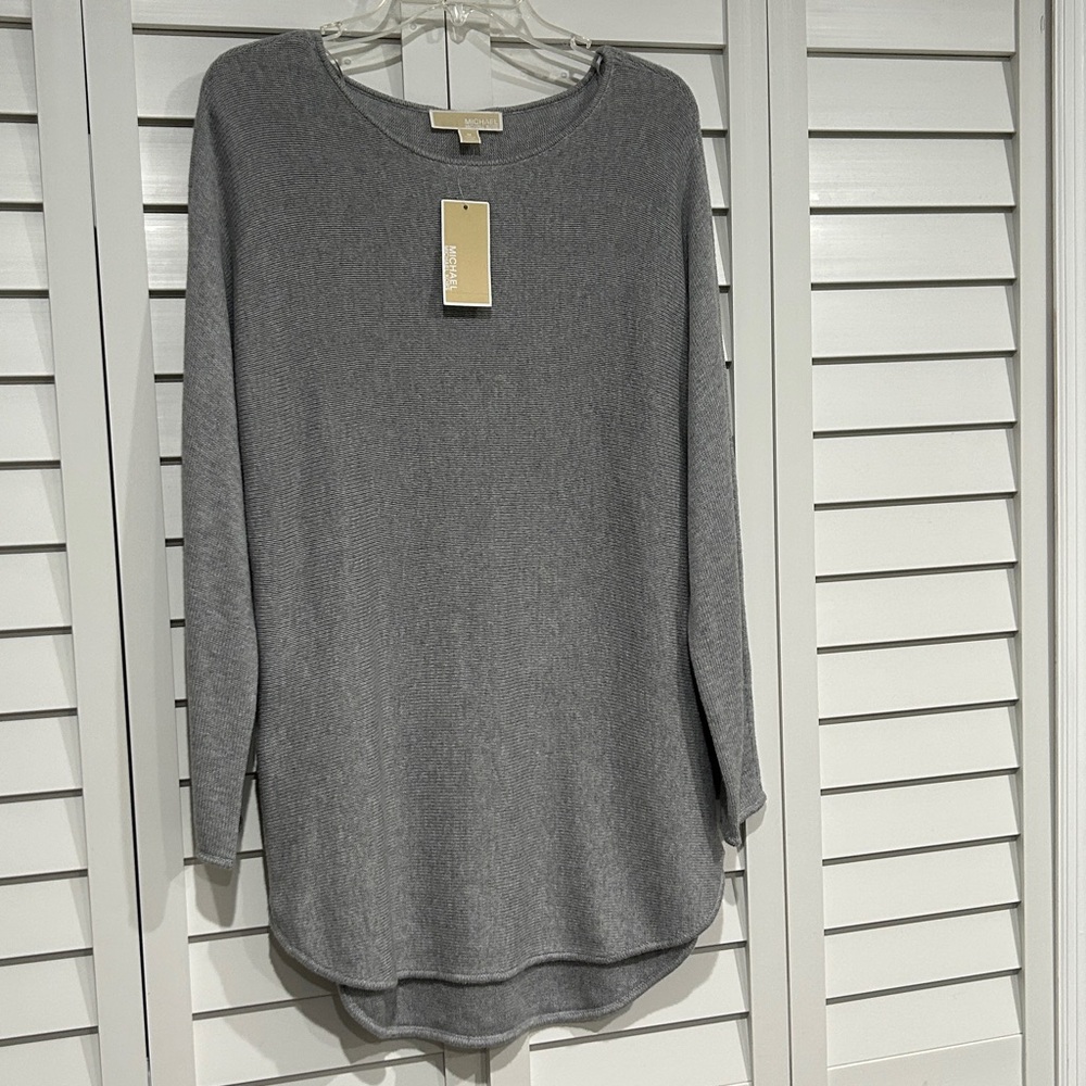 NWTS Michael Kors BeautifulHeather gray long sweater with accented zip sides.
